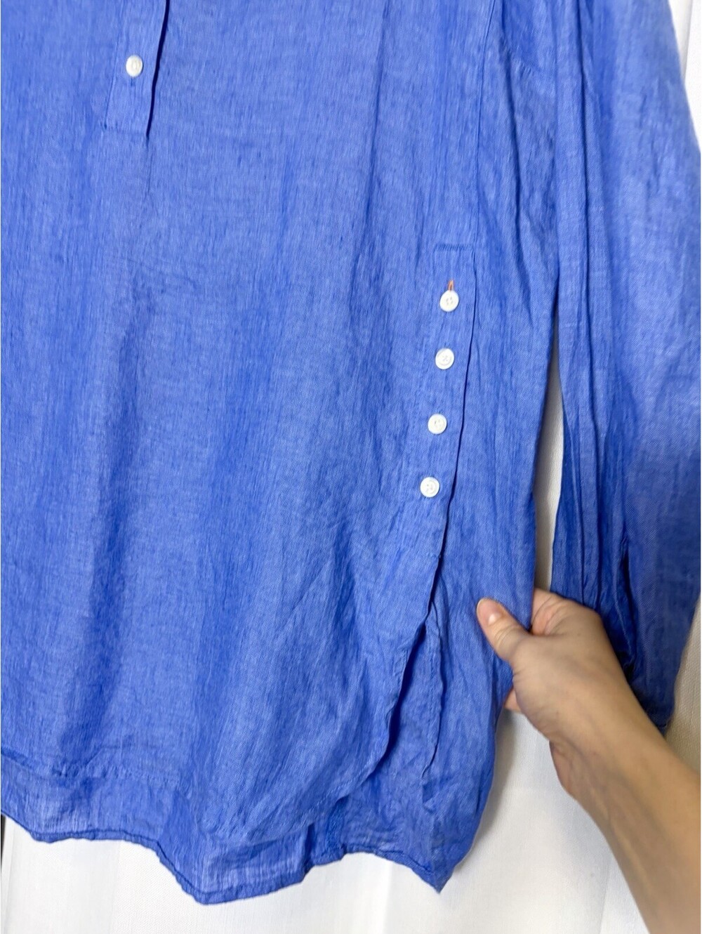 J. McLaughlin Fallon Popover Linen Blue Long Sleeve Button Down Size S $128 - Picture 4 of 8
